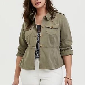 Torrid Twill Peplum Utility Jacket in Vetiver Green